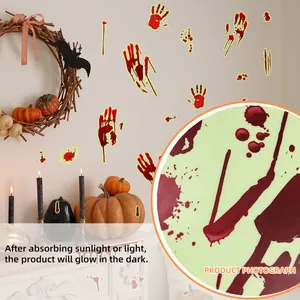 Luminous Halloween wall stickers featuring bloody handprints glowing in dark home decor
