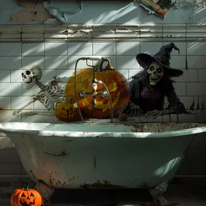 Τρομακτικά αυτοκόλλητα τοίχου Halloween με νεκροκεφαλές και κολοκύθες σε παλιά πλακάκια