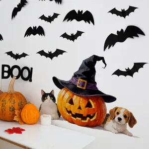 Αυτοκόλλητα τοίχου Halloween με τρισδιάστατες νυχτερίδες και κολοκύθες για εορταστική διακόσμηση