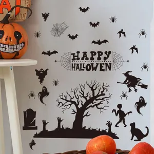Λεπτομέρεια αυτοκόλλητων τοίχου Happy Halloween με νυχτερίδες, φαντάσματα και κολοκύθες