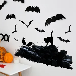 Λεπτομέρεια από αυτοκόλλητα τοίχου Halloween με νυχτερίδες και μαύρες γάτες