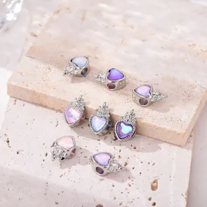 Pendentif en forme de cœur avec pierre aurore irisée et couronne pour bracelets DIY