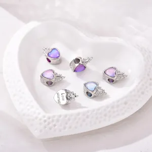 Charm cœur ailé en argent avec pierres aurora et gravure Love Yourself