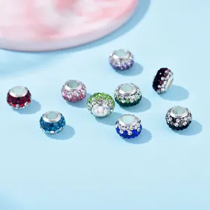 Colorful rhinestone large hole beads set for DIY jewelry making in various vibrant colors