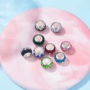 9 colorful rhinestone-encrusted large hole beads for DIY charm jewelry bracelets