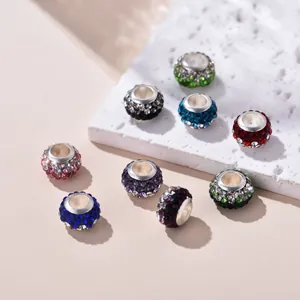 Close-up of faceted rhinestone beads with large holes for DIY jewelry bracelets