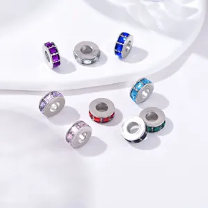 Alloy Rhinestone Large Hole Spacer Beads Colorful Square Crystal Wheel Charms For DIY Jewelry Making Accessory Women