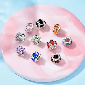 Perline Charm in Lega Vintage con Foro Grande e Strass Incastonati in Cristallo Ovale per Creazione di Bracciali e Collane Fai-da-Te Gioielli da Donna