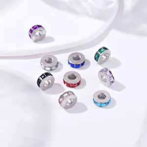 Colorful rhinestone spacer beads in silver metal for DIY jewelry and bracelets