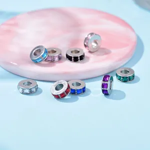 Colorful rhinestone spacer beads in silver metal base for DIY jewelry making and bracelets