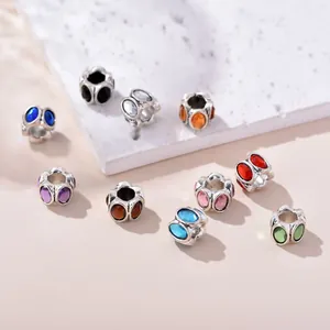 Perline in lega d'argento con cristalli colorati e foro centrale per la creazione di gioielli
