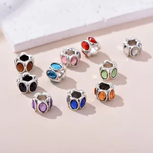 Perle colorate con foro grande in argento antico per braccialetti fai-da-te