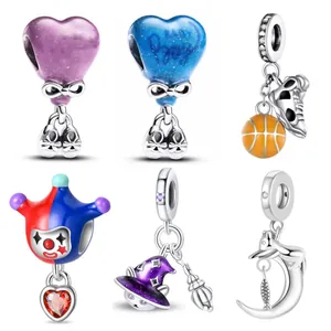 Alloy Enamel DIY Charms Dangle Beads For Bracelet Heart Jester Basketball Cat Moon Witch Hat Jewelry Making Accessories For Women