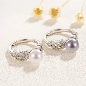 Bague Ouverte en Alliage de Luxe Léger pour Femmes Élégante Perle Artificielle et Strass Orné Bijou de Doigt de Mode Cadeau