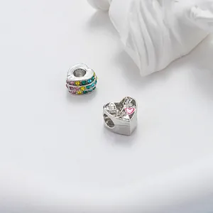 Dijes de Aleación de Corazón y Redondos Cuentas de Esmalte con Strass Coloridos para Bricolaje Pulsera Collar Joyería Mujer