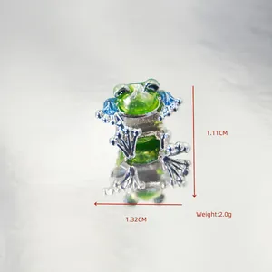 Grüner Frosch Emaille-Anhänger aus Silbermetall für DIY-Schmuck, 1,32cm x 1,11cm