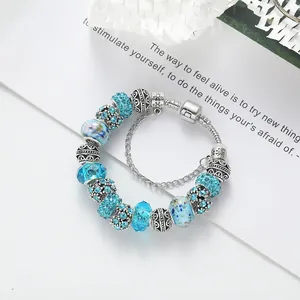 DIY charm bracelet with lake green faceted glass beads and diamond spacers on snake chain