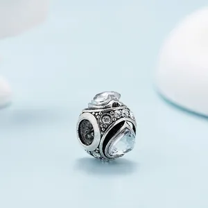 Vintage Alloy Heart Charm Bead With Rhinestone Clear Zirconia Large Hole Accessory For DIY Bracelet Making Women Jewelry