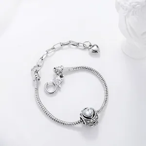 Silver snake chain bracelet with sparkling crystal heart charm and adjustable lobster clasp