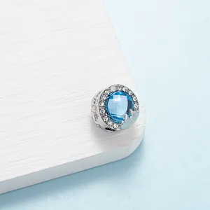 Charm in argento con cristallo blu cielo e pavé di pietre per bracciali DIY