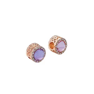 Lila Kristall Perlen mit Roségold Überzug und Zirkonia Steinen für DIY Armbänder Schmuck