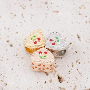 Hartvorm Kers Legering Charm Kralen Voor DIY Armband Ketting Maken Sieraden Accessoires Emaille Fruit Hangers