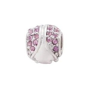 Silver bead charm with sparkling pink crystals for DIY bracelet jewelry designs
