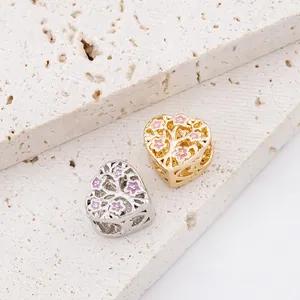 Alloy Hollow Heart Tree Of Life Charm Bead Gold Silver Enameled Flower Pendant For DIY Jewelry Making Bracelet Necklace