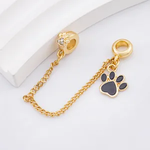 Goldene Tierpfoten-Sicherheitskette mit schwarzer Emaille und Strass für DIY-Armbänder