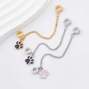Legierung Pfotenabdruck Sicherheitskette Charm Emaille Strass DIY Schmuck Zubehör Für Damen Armband Herstellung Perle