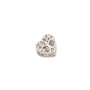 Silver hollow Tree of Life heart charm bead for DIY bracelets and jewelry making