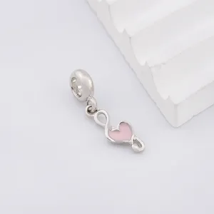 Silver infinity heart charm with pink enamel for DIY bead bracelets and jewelry