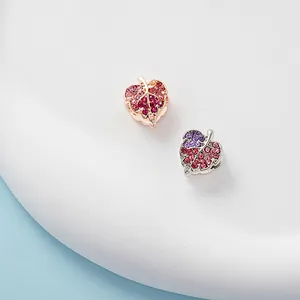 Vintage Alloy Rhinestone Leaf Charms For DIY Bracelet Jewelry Making Gradient Purple Pink Rose Gold Silver Beads For Women Accessories