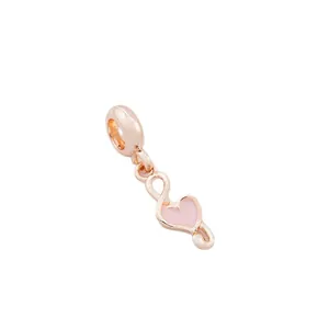 Rose gold heart charm with pink enamel and infinity symbol for DIY bracelets