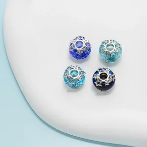 Winter Schneeflocke Legierung Anhänger Perlen Glas Sternenhimmel Blau Lila DIY Schmuck Zubehör Für Armband Damen Geschenk