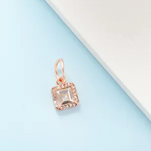 Charme luxueux en zircon carré or rose avec halo de cristal pour bijoux DIY