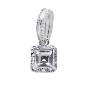 Pendentif carré en argent avec cristal central et pavé pour bracelets DIY