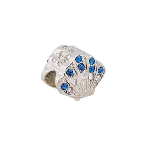 Silver starfish charm with blue crystals and shell texture for DIY bracelets