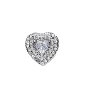 Elegant sparkling silver heart bead with pave zircon crystals and large center stone