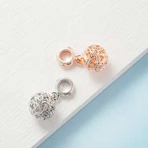Perles de breloque cœur ajouré en argent et or rose pour bracelets et colliers DIY