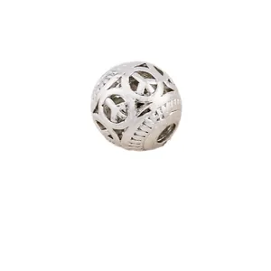 Perla sferica traforata con segno della pace in argento per bracciali e gioielli DIY