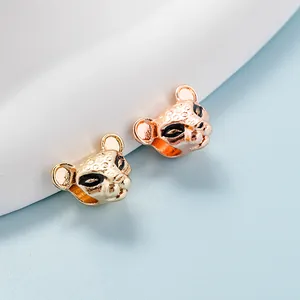 Luxury Alloy Leopard Head Charms For DIY Jewelry Making 3D Animal Bead For Snake Chain Bracelets Gold Rose Gold Enamel Women Jewelry