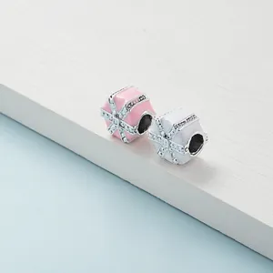 Elegant Alloy Enamel Gift Box Charms Inlaid Rhinestones For DIY Bracelet Necklace Making Fashion Pink White Jewelry Beads For Women