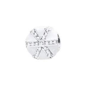 Elegant white enamel star charm bead with sparkling crystals for DIY bracelets