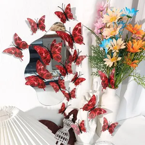 3D red rose butterfly wall stickers with double wings for Valentine's day decor