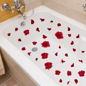 Stickers muraux autocollants roses rouges et papillons pour décoration de baignoire