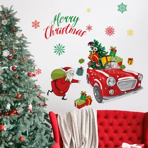 Christmas wall decal kit with Santa, red gift car and Merry Christmas lettering
