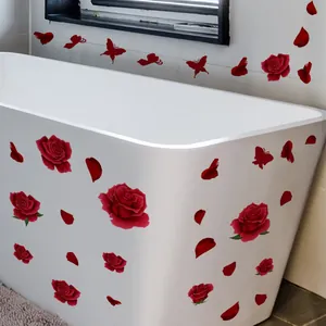 Stickers muraux autocollants roses rouges et papillons pour décoration de salle de bain
