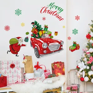 Festive Christmas wall decals featuring Santa, red car and tree for room decoration