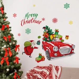 Christmas wall stickers with Santa, red car and snowflakes for festive room decoration